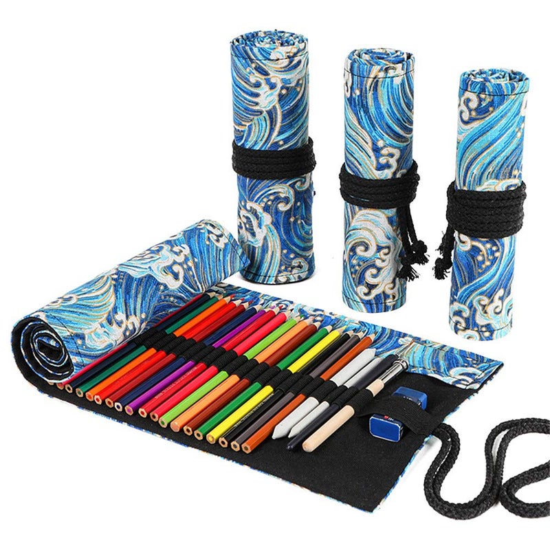 Funny live 36/48/72 Slots Colored Pencil Wrap Pencils Roll Holder Coloring Pencils Organizer Holder Colored Pen Paint Brush Storage Pouch Portable for Artist Student (Blue ocean, 72 Slots) - Image 1